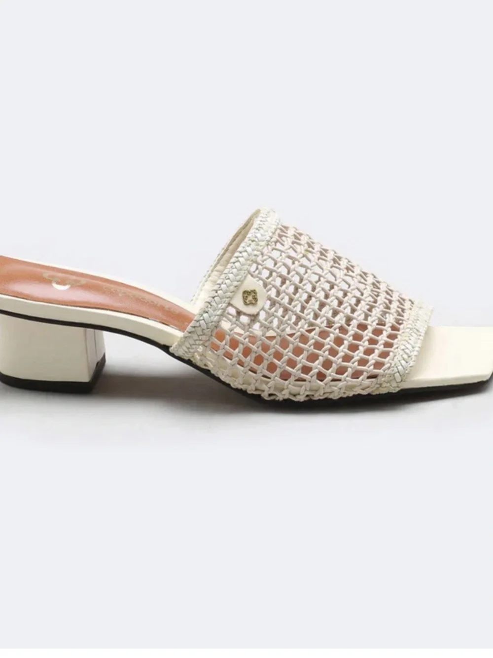 BRAND NEW Capodarte Cream Woven Mesh Block Heel Slide Sandals